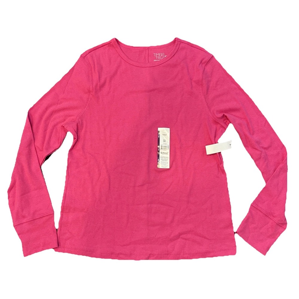 Time and Tru Rib Tee Women XXL Prissy Pink Brand New Long Sleeve Crewneck